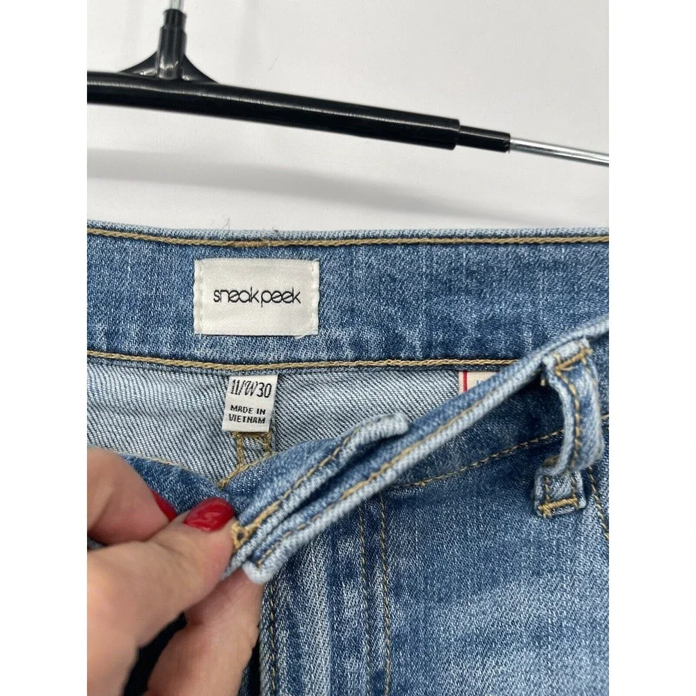 Sneak Peek 11/30 Distressed High Rise Jeans Womens Blue Frayed Hem‎ Side Slit